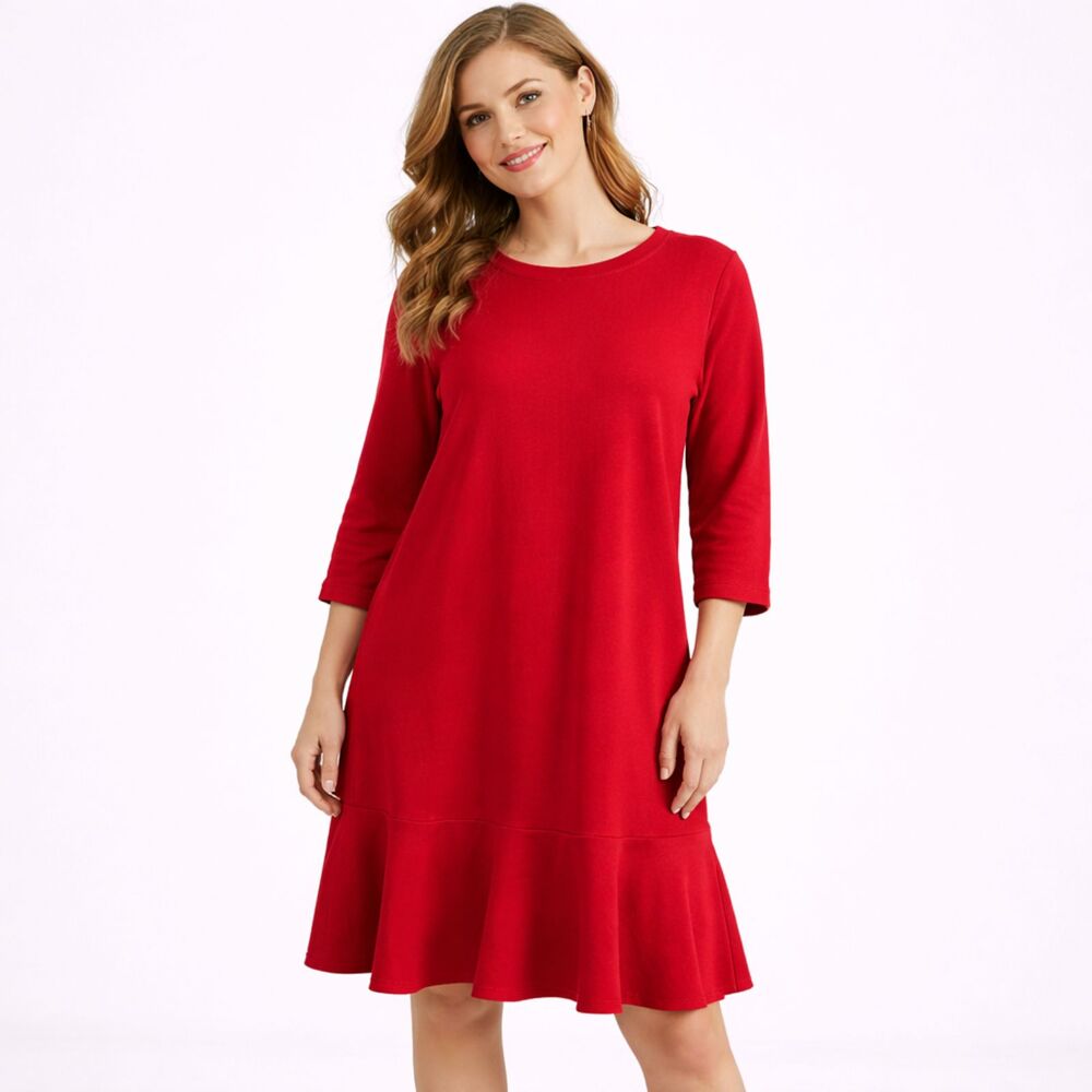 J Jill True Red Ponte Flounce Hem Dress 3/4 Sleeve XL